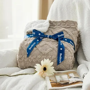 Cozy Cable Knit Fleece Throw Blanket in Beige for Living Room or Bedroom 50x60 Inches Soft Warmth for Relaxation and Home Decor 6