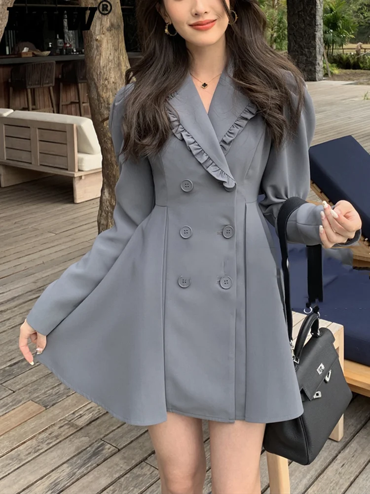 

BZVW Fashion Office Lady Back Hollow Out Ruffles Notched Dress Women Designer A-line Mini Dresses Female 2023 Spring New 25Y0832