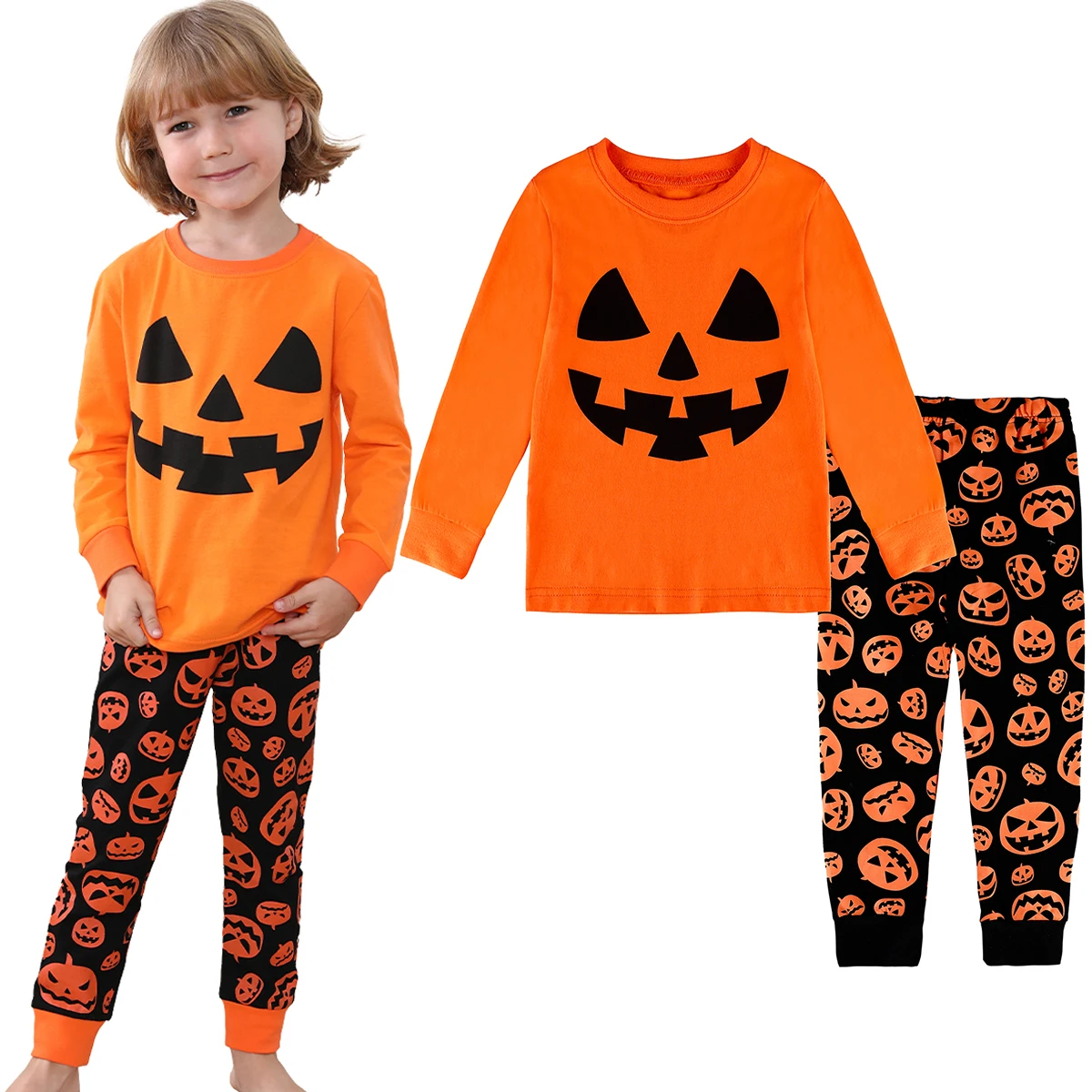 Pyjama 2 Pièces Halloween Enfant - Motif Citrouille, Doux, Pour Déguisement Confortable (filles/garçons)
