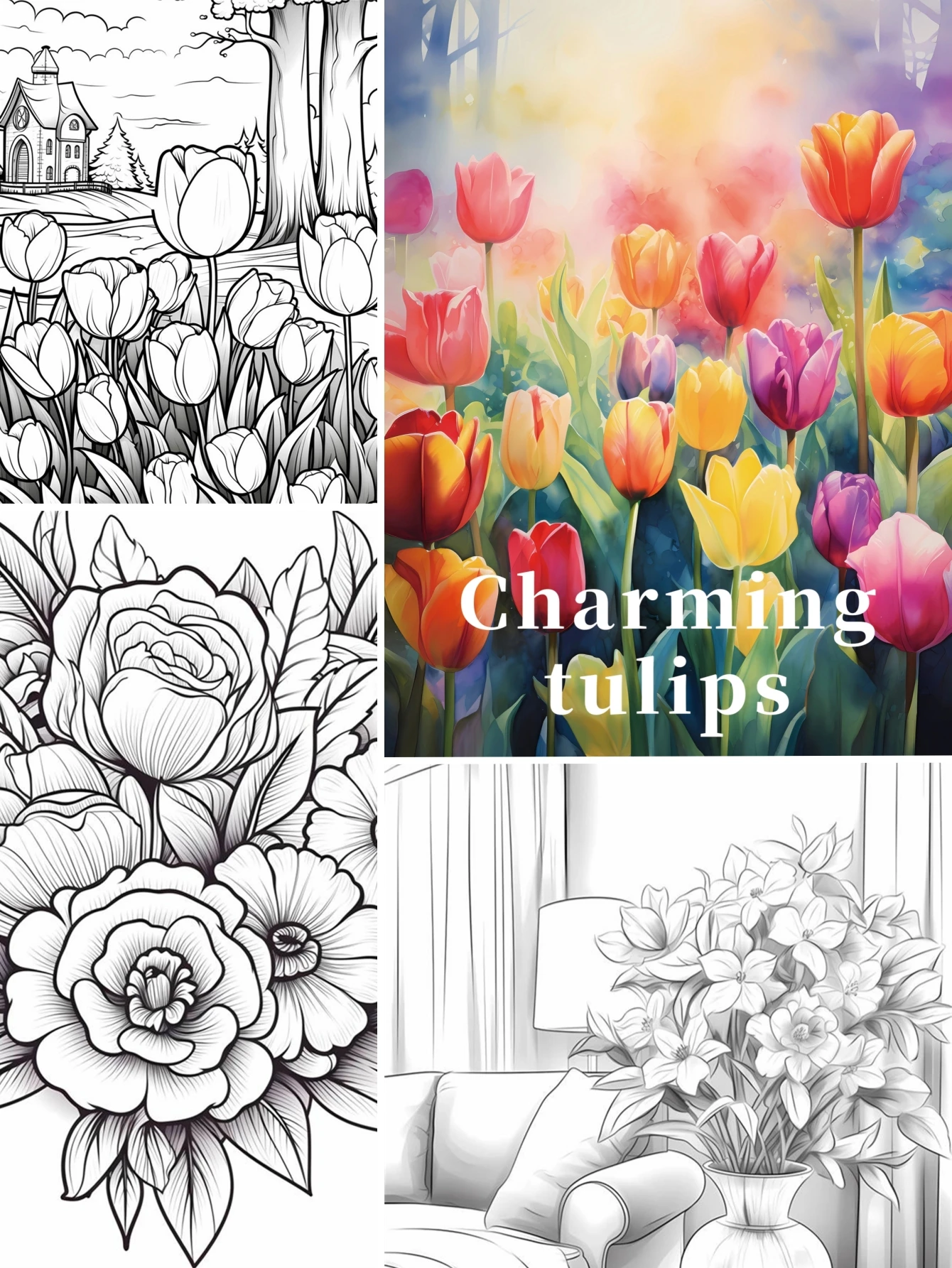 1pc Charming Tulips Art Coloring Book Original Upgraded Paper Thickened 22 Pages Coloring Books Gift For Holiday Birthday 5