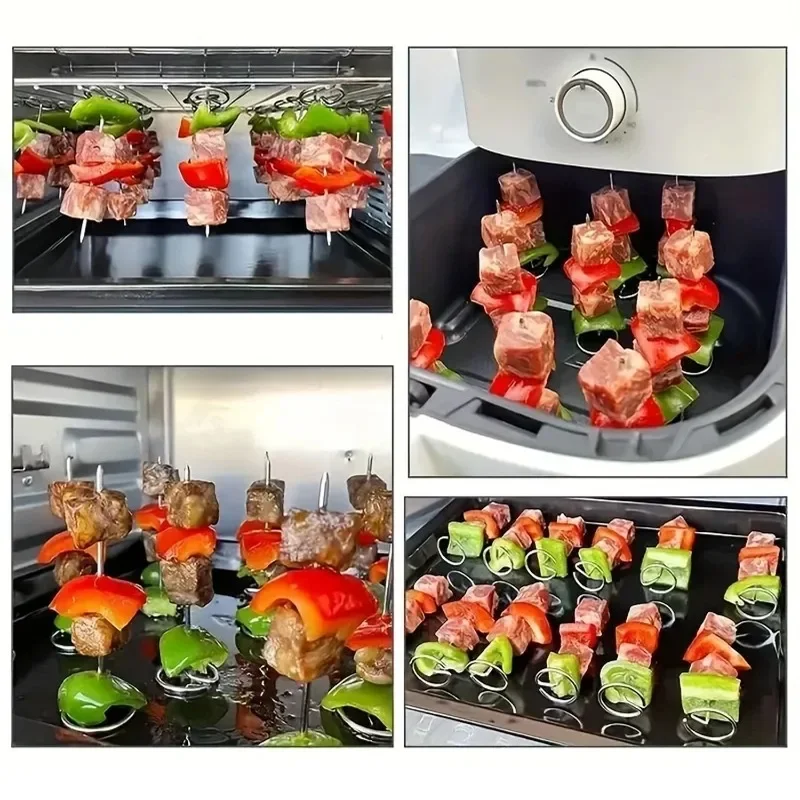 100/10PCS Air Fryer Oven Skewer Reusable BBQ Grill Barbecue Skewers Stainless Steel Kitchen Baking Stick Mini Cooking Utensils
