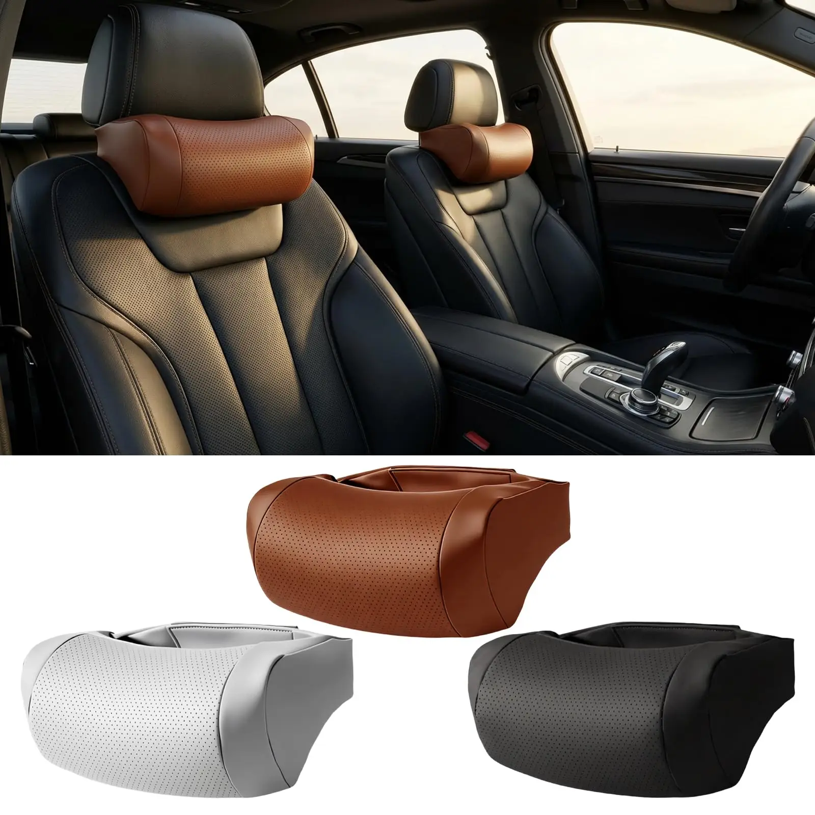 Nappa-Leder Auto-Nackenstützkissen, Ergonomische Halswirbelstütze für Autositze, Hochelastisches Weiches Auto-Nackenkissen