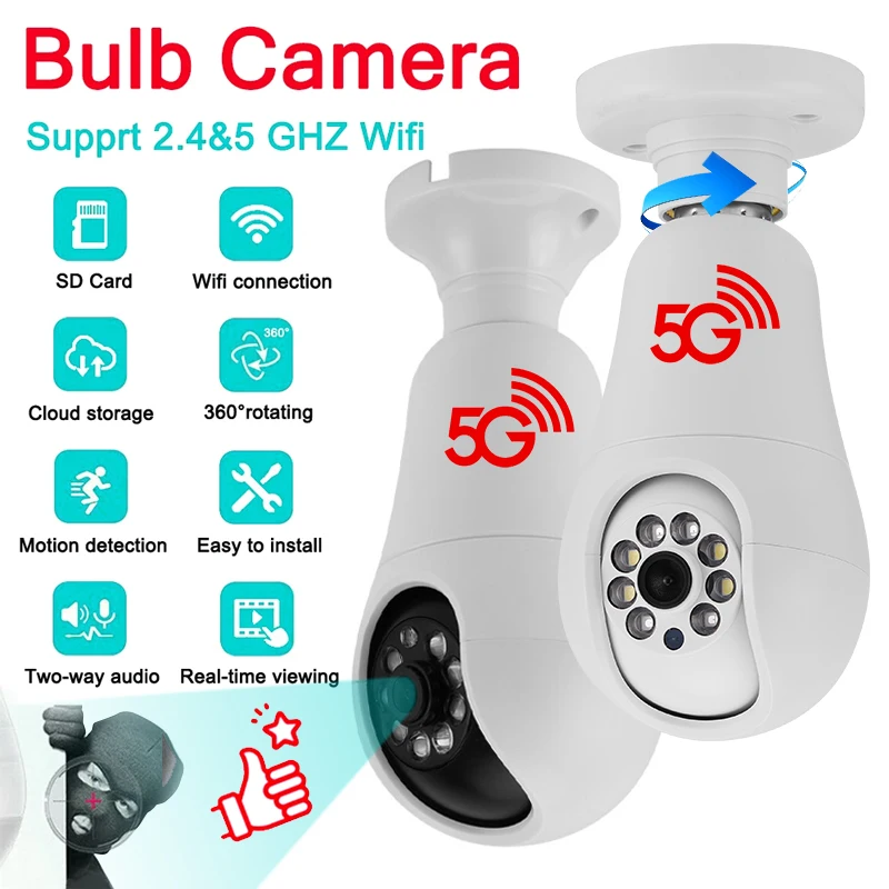 

E27 Bulb Camera WIFI 360 Auto Tracking Surveillance Camera 1080P Night Vision Full Color 4x Digital Zoom Indoor Security Monitor