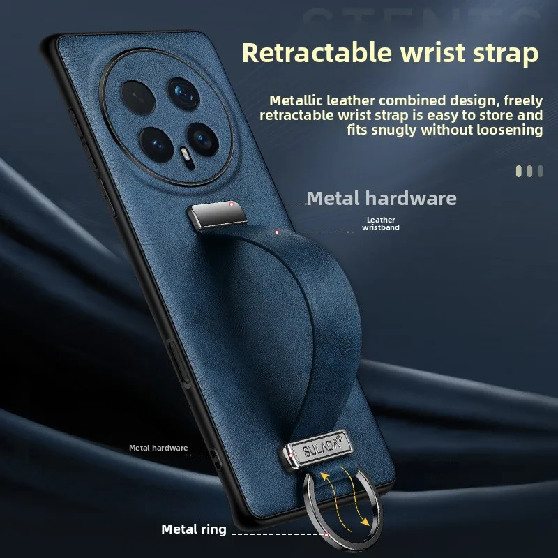 Premium Business Leather Stand Case with Wristband and Shockproof Bumper