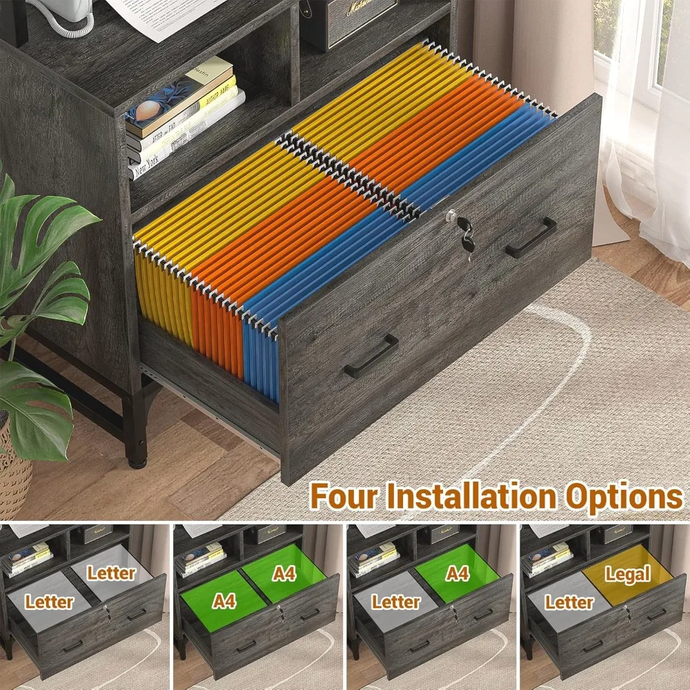 file cabinet with charging station, vertical filing cabinet with lock & large drawer, printer stand with storage shelves, offic