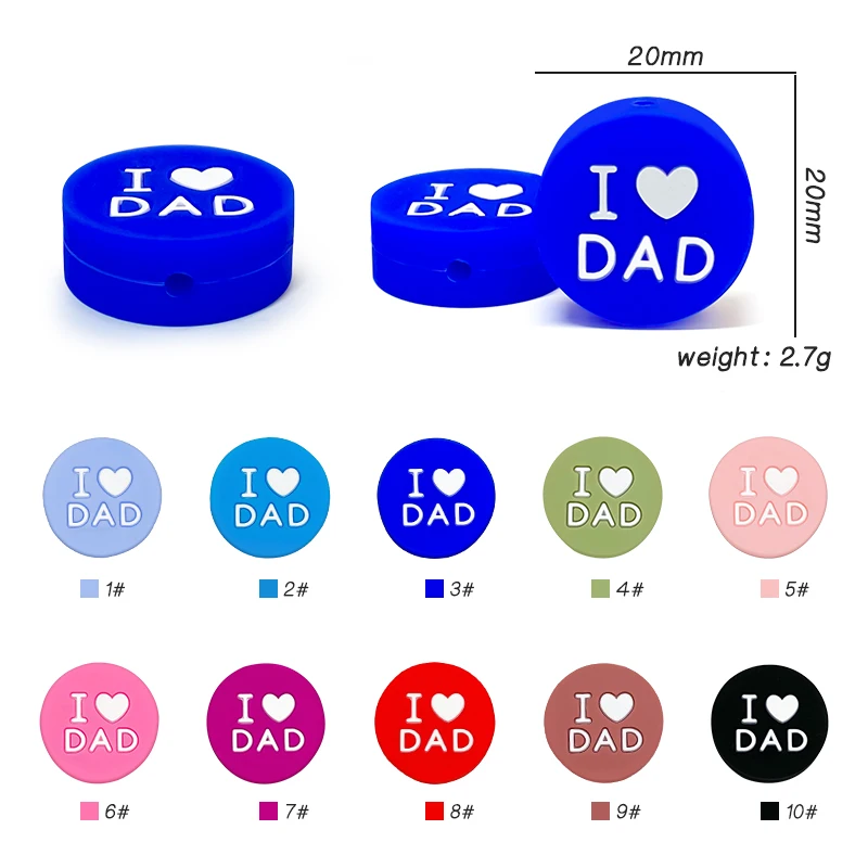 10pc Silicone Beads Love DAD Baby Toy DIY Pacifier Chain Necklaces Pendant Bite Chew Bite Chew Rodent For Teething Kids Toys teething toys pacifier chain pacifier accessories teething beads baby silicone accessories
