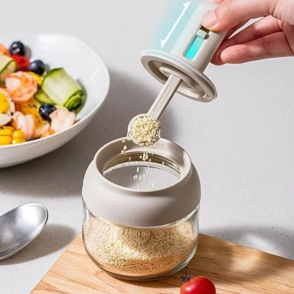 Glass Seasoning Bottle 1/3 pcs With Telescopic Spoon Household Kitchen Salt Storage Box Leak Proof and Moisture-proof