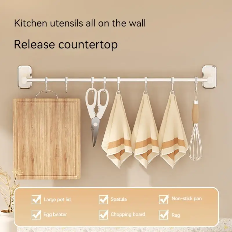 Kitchen hooks punch-free stainless steel wall-mounted kitchen utensil storage rack with removable suction cup hooks
