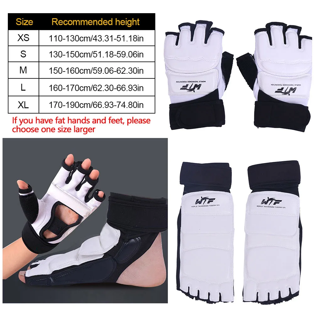 Description Picture 2 of item1 Pair Karate Gloves Taekwondo Equipment Half Finger Protector Boxing Hand Foot Protection Foot Guards Martial Arts Kickboxing