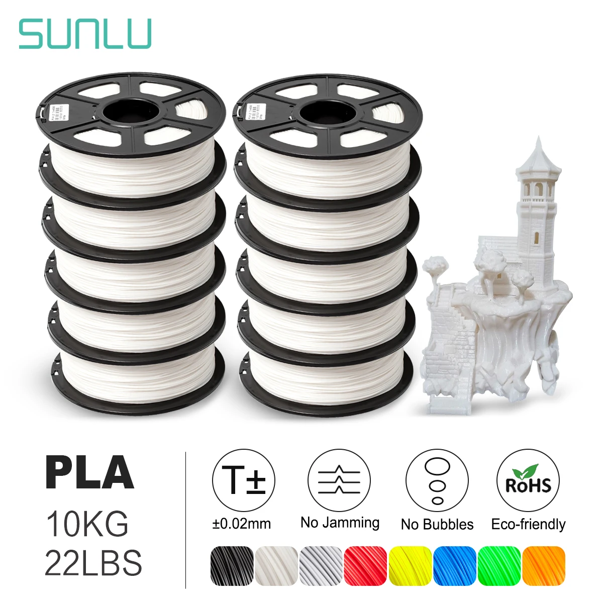 SUNLU 3D Filament PLA /PLA PLUS Filament 1.75mm 3D Printer Environmentally friendly High strength 10KG 22 lbs