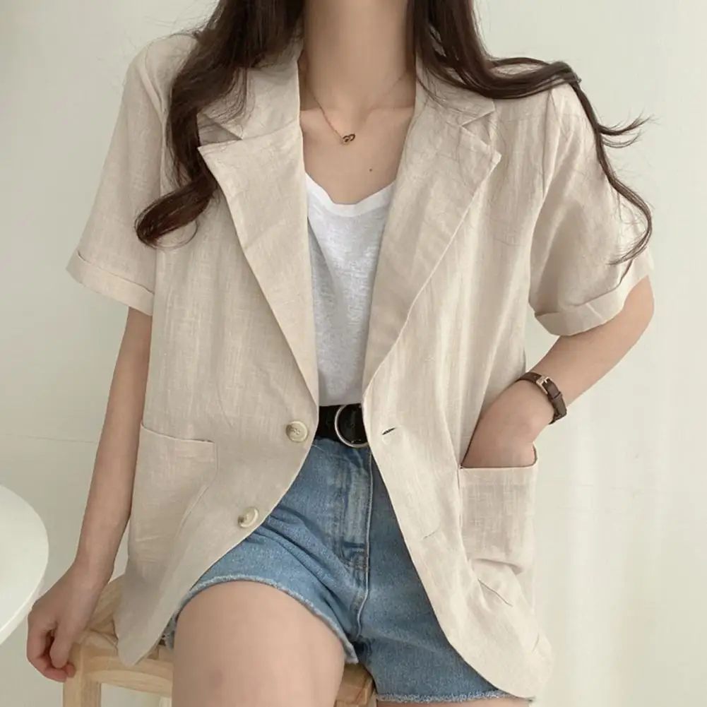 

Куртка женская свободного покроя с карманами, костюм с коротким рукавом, пиджак деловой для отдыха, пальто для мужчин и женщин, на лето