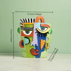 Artistic Abstract Face Flower Pot - Decorative Picasso - Inspired Planter for Home and Garden Decor (Green Flower Pot)