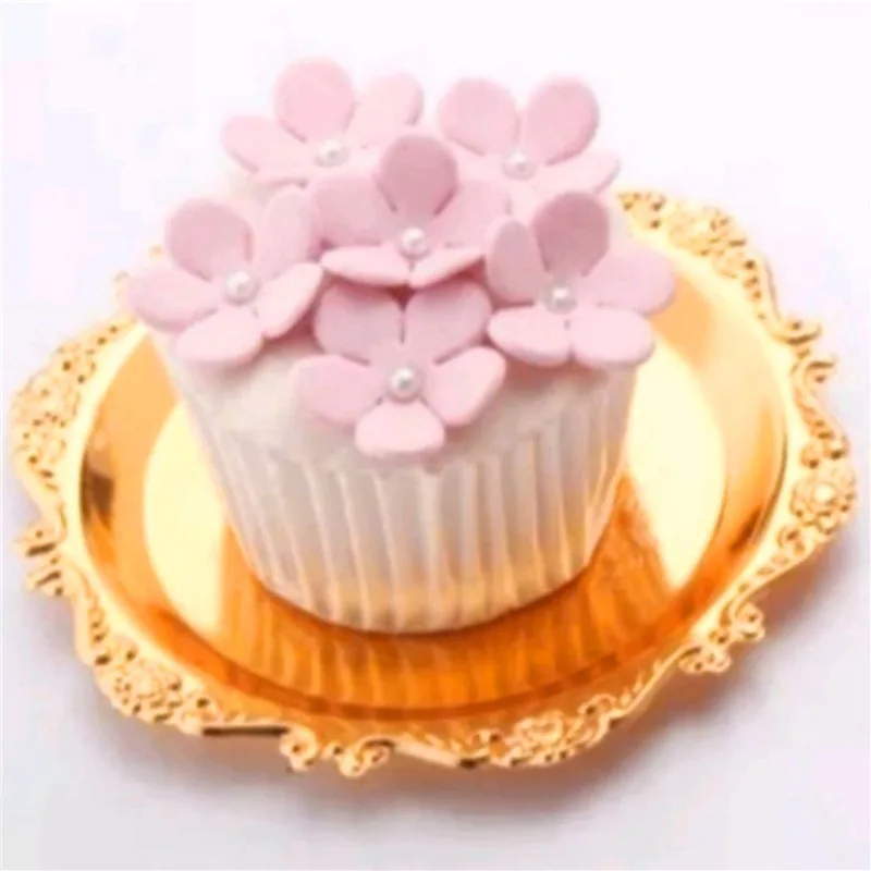 Vintage Metal Golden Cocktail Coaster Metal Exquisite Cake Tray Snack Dessert Display Plated Snack Dishes 4inch/6inch