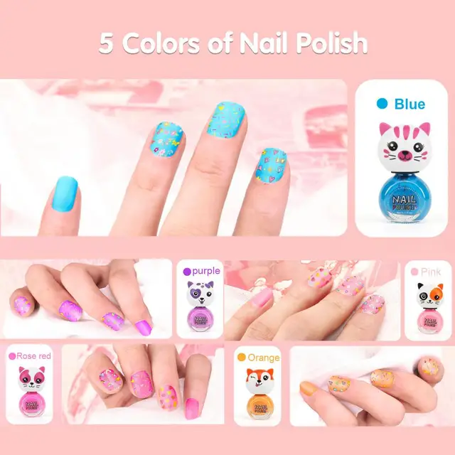 Amagoing Nail Art Kit for Girls Kids Nail Polish Play Set with Nail Dryer 2  in 1 Nail Pens Sticky Cartoon Fake Nail DIY Sticker Nail Studio Decoration  Birthday Christmas Gift for