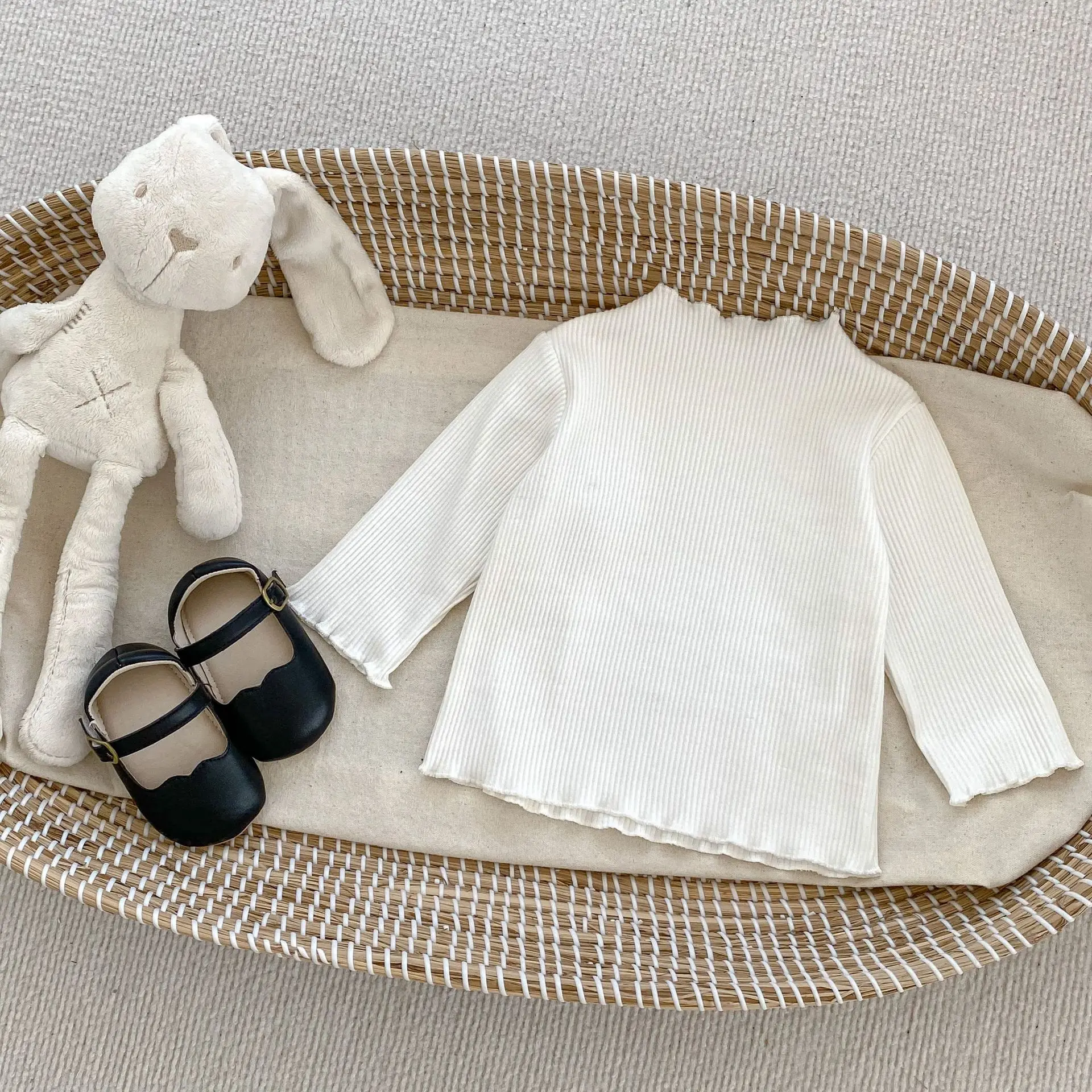 2023 New Baby Long Sleeve T Shirt Boys Girls Cotton Casual Tees Infant Ruffled Versatile Tops Kids Floral Striped Bottoming Tops