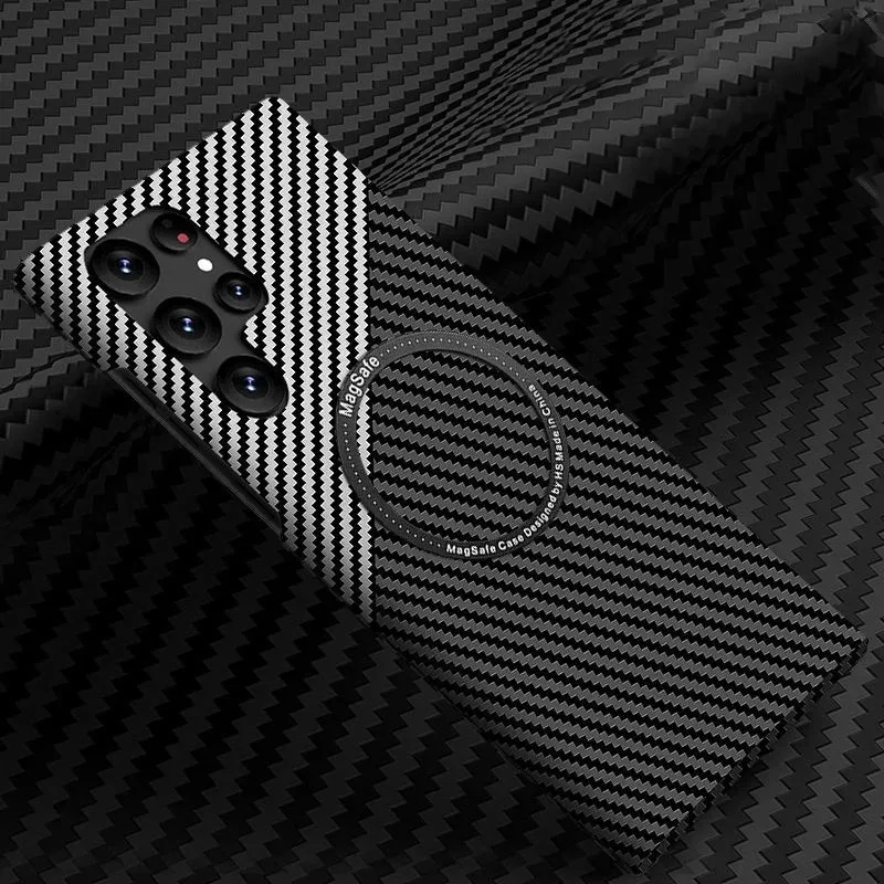 Magnetic Carbon Fiber Soft Matte Shockproof Case with Wireless Charging Compatibility