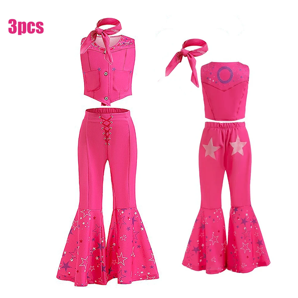 thumbnail image 1 of Disfraz de Barbi de película para niñas, conjunto de 2 pantalones de piezas, Top y pantalones acampanados, Cosplay de fiesta de cumpleaños, traje de Carnaval, 1 of 5