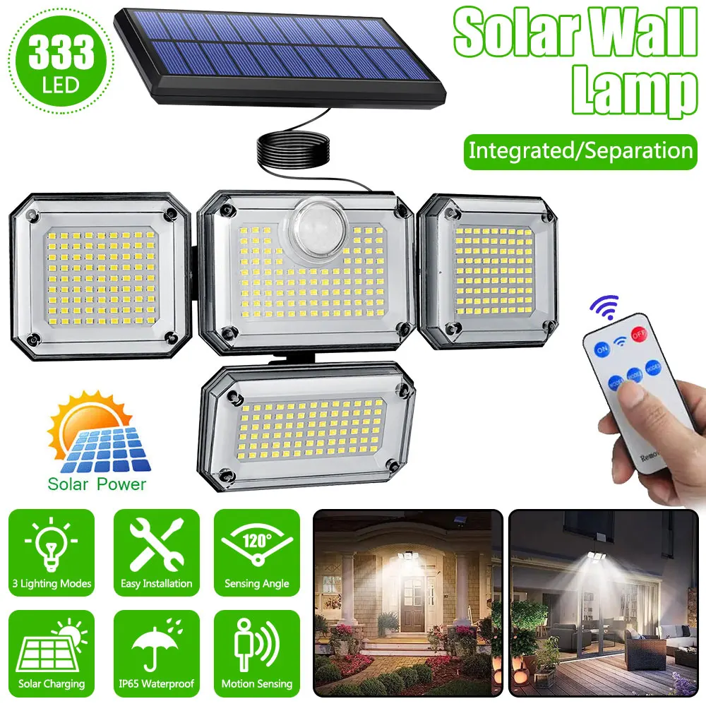 Sensore Solar Flood Light 333 Led Wall Light Impermeabile Solar Powered Security Street Outdoor Motion Lamp Per Garage Garden Decor