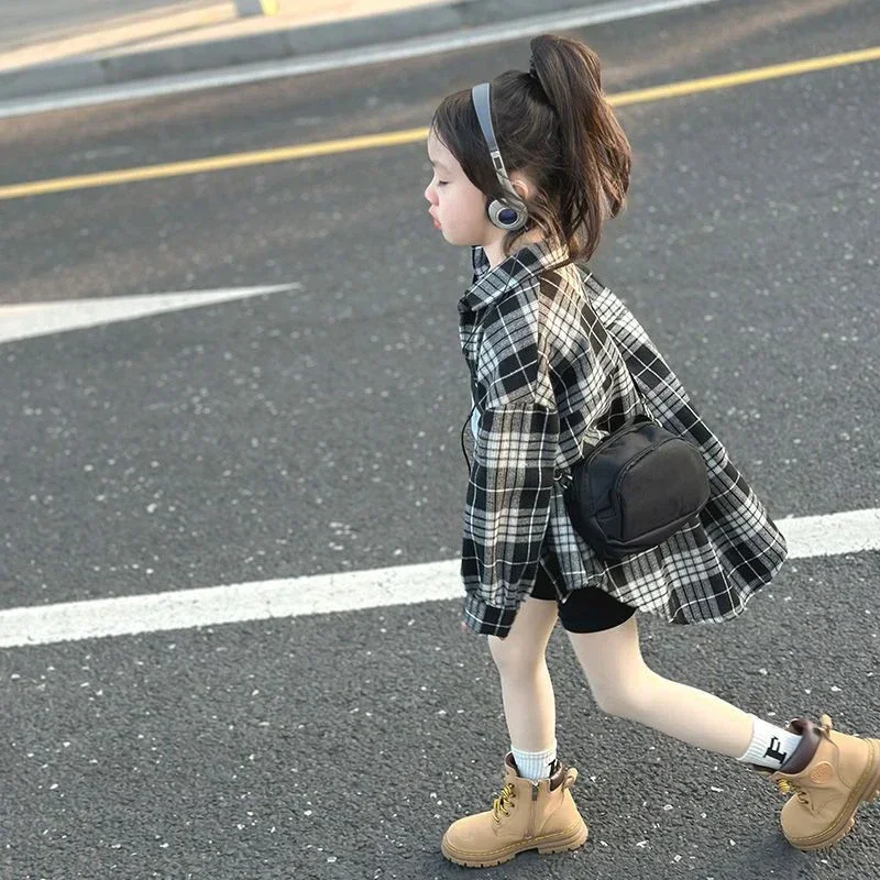 남아 여아 블랙 격자 무늬 셔츠, 어린이 캐주얼 코튼 상의, 용수철 가을 루즈 셔츠, 유럽 미국 스타일, 2024 신제품