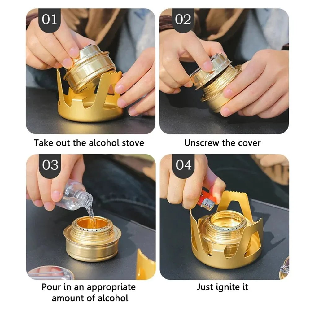 Camping Gas Stove Portable Mini Alcohol Burner Adjustable Firepower Aluminum Alloy Bracket Ultralight Brass