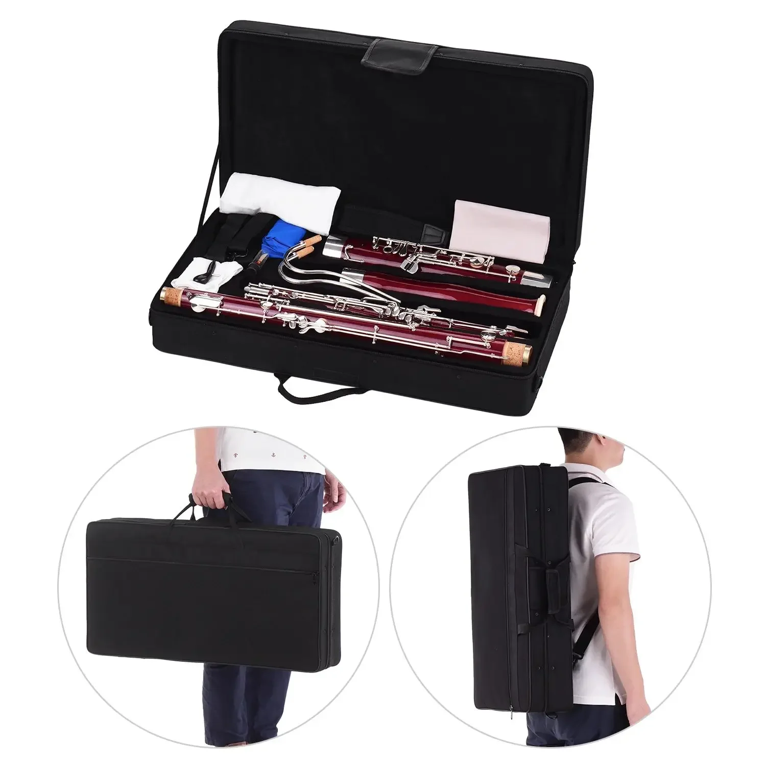 Performance Level Colored Maple Wood Silver Plated Keys C Tone Bassoon with Reed Cleaning Cloth Carrying Case