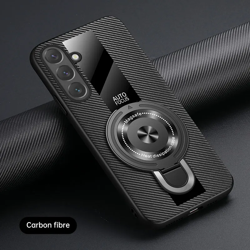 Luxury Magnetic Ring Holder Case - Premium Silicone & Sheepskin Leather Shockproof Cover with Plexiglass