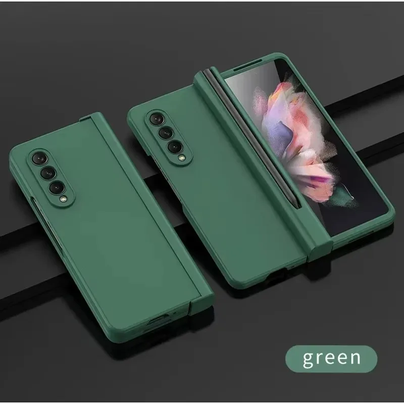 Phone Case For Samsung Galaxy Z Fold 6 5 4 3 5G With Pen Slot Holder For S Pen Hinge Plastic Cover With Front Screen Glass 3