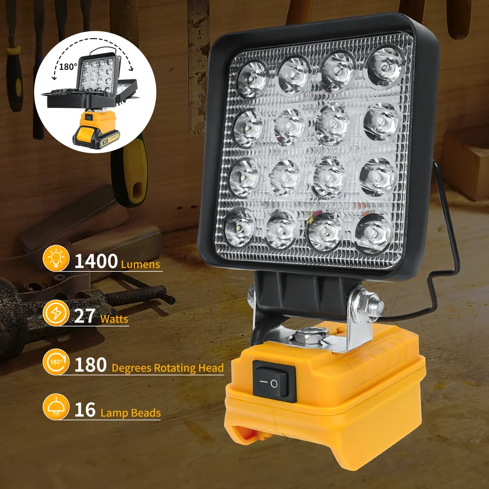 Cordless LED Work Light For Dewalt 20V Battery - 2200LM 27W Adjustable Flood Light For Job Sites & Workshops - View #9