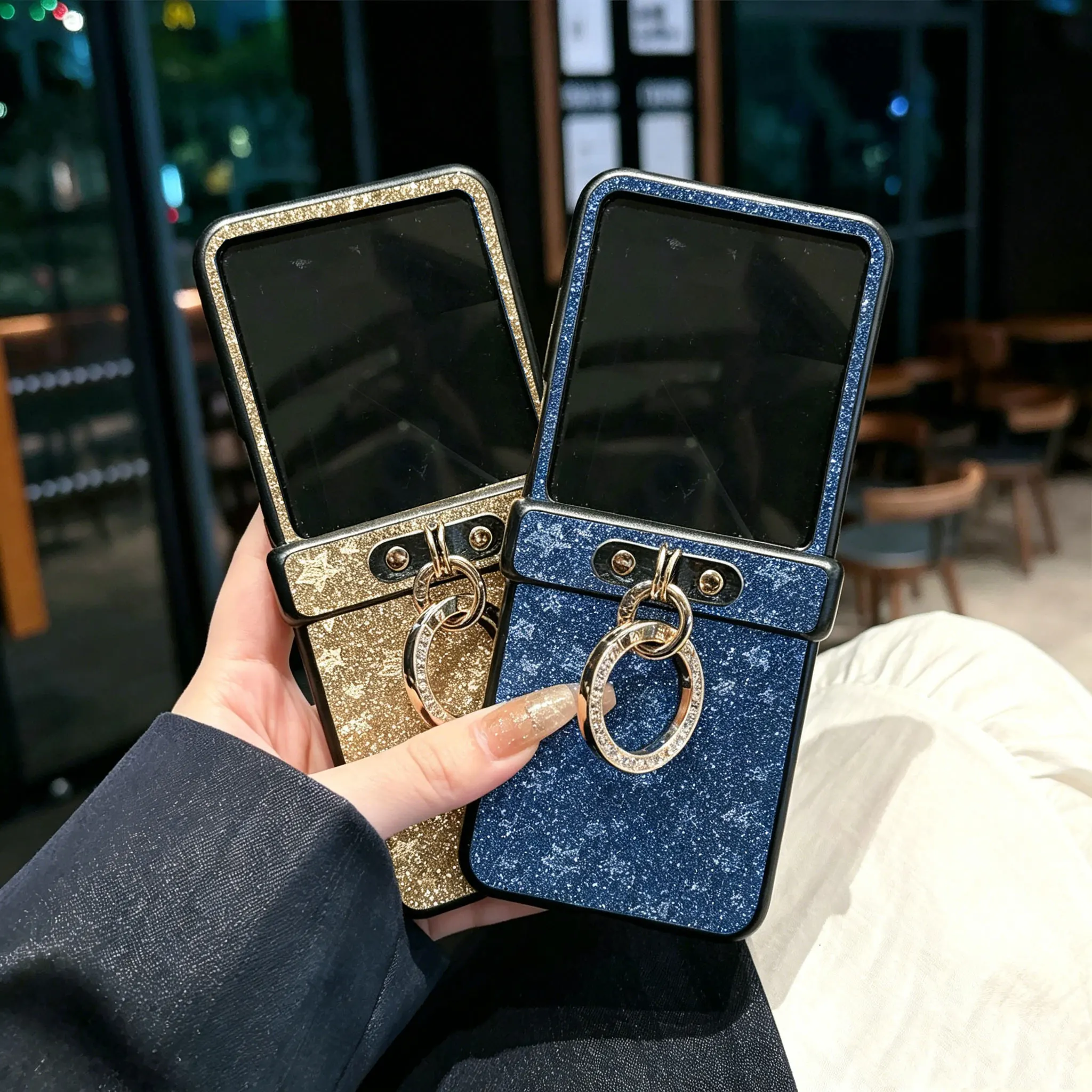 Luxury Twinkle Stars Phone Case with Diamond-Plated Ring Buckle