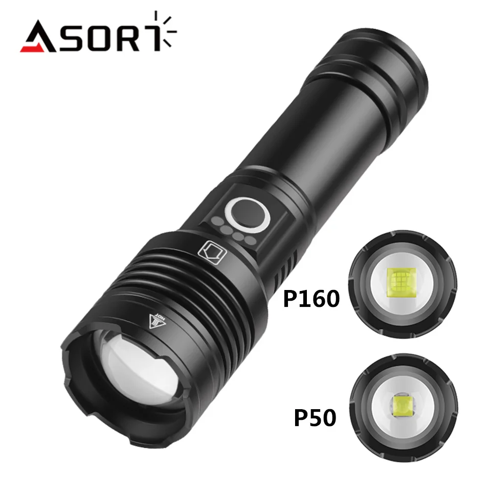 

High Power XHP160 Strong Light LED Flashlight Portable TYPE-C Rechargeable LED Lamp Torch For Outdoor Hunting Self Defense