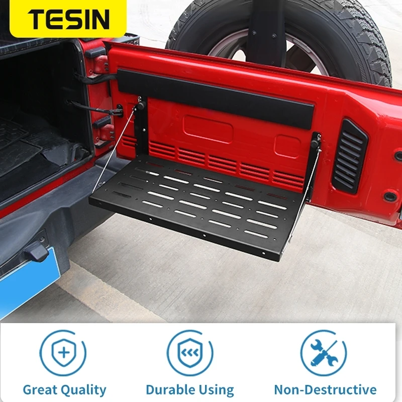 TESIN 자동차 뒷문 테이블 접이식 뒷문 보관함 지프 랭글러 JK 2007 2008 2009 2010-2017 용 수하물 선반 브래킷