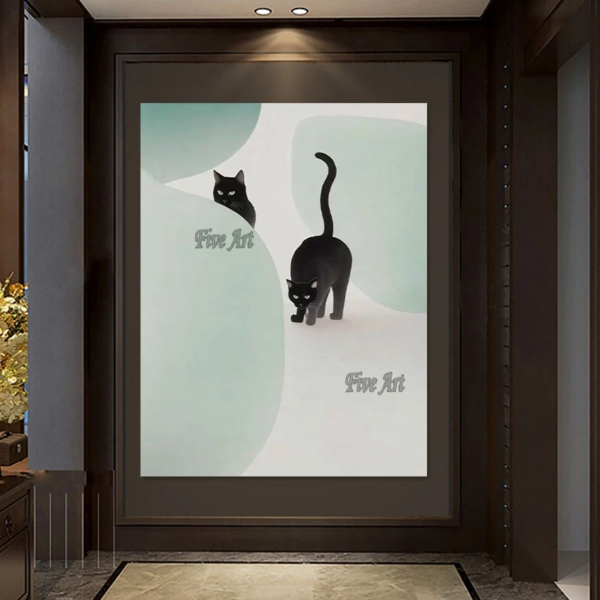 

Hotel Decoration Wall Art Black Cat Animal Oil Painting Hand Painted Acrylic Artwork Modern Custom Canvas Picture Frameless