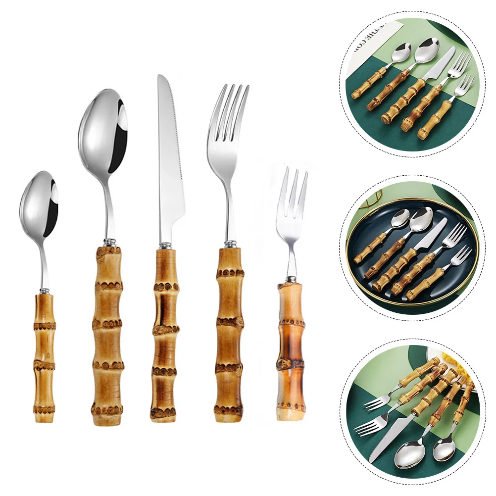 

Western Dinnerware Flatware Stainless Steel Bamboo Handle Cutlery for Restaurant