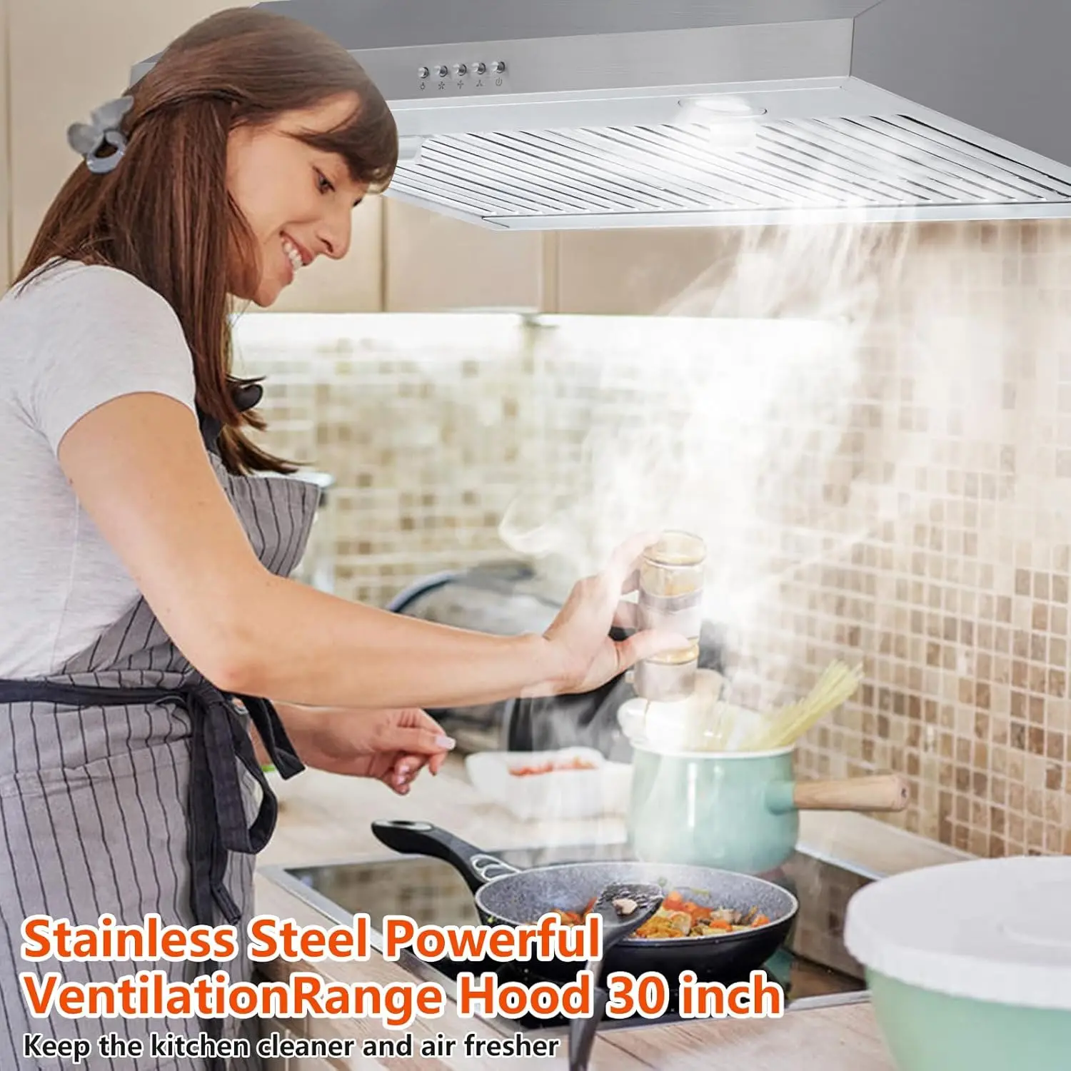 Range Hoods,30 inch Under Cabinet Range Hood with 3 Speed Exhaust Fan, Slim Kitchen Over Stove Vent,Reusable Filter, LED Lights