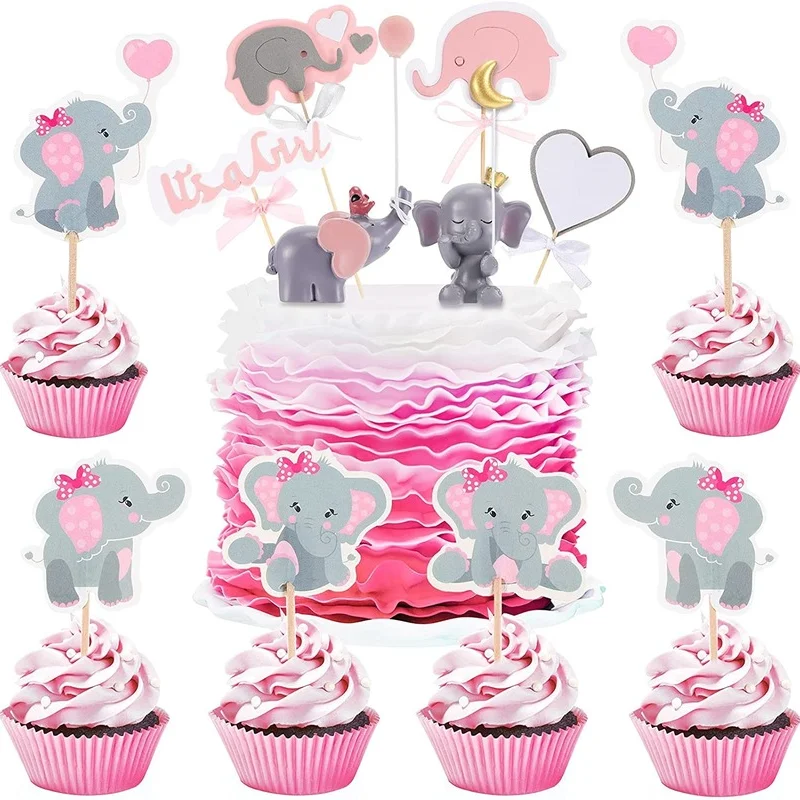 Rosa Blu Elefante Cake Topper Compleanno Baby Shower Elefante Cupcake Toppers Ragazzo Ragazza Genere Rivela Decorazioni Per Feste Dessert Dress Up