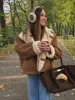 HH Women Long Sleeves Stand Collar Pockets Single-Breasted Jacket Autumn Winter Coat Female Fashion Casual Loose Reversible Coat