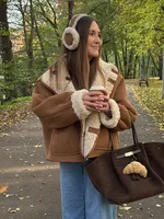 HH Women Long Sleeves Stand Collar Pockets Single-Breasted Jacket Autumn Winter Coat Female Fashion Casual Loose Reversible Coat