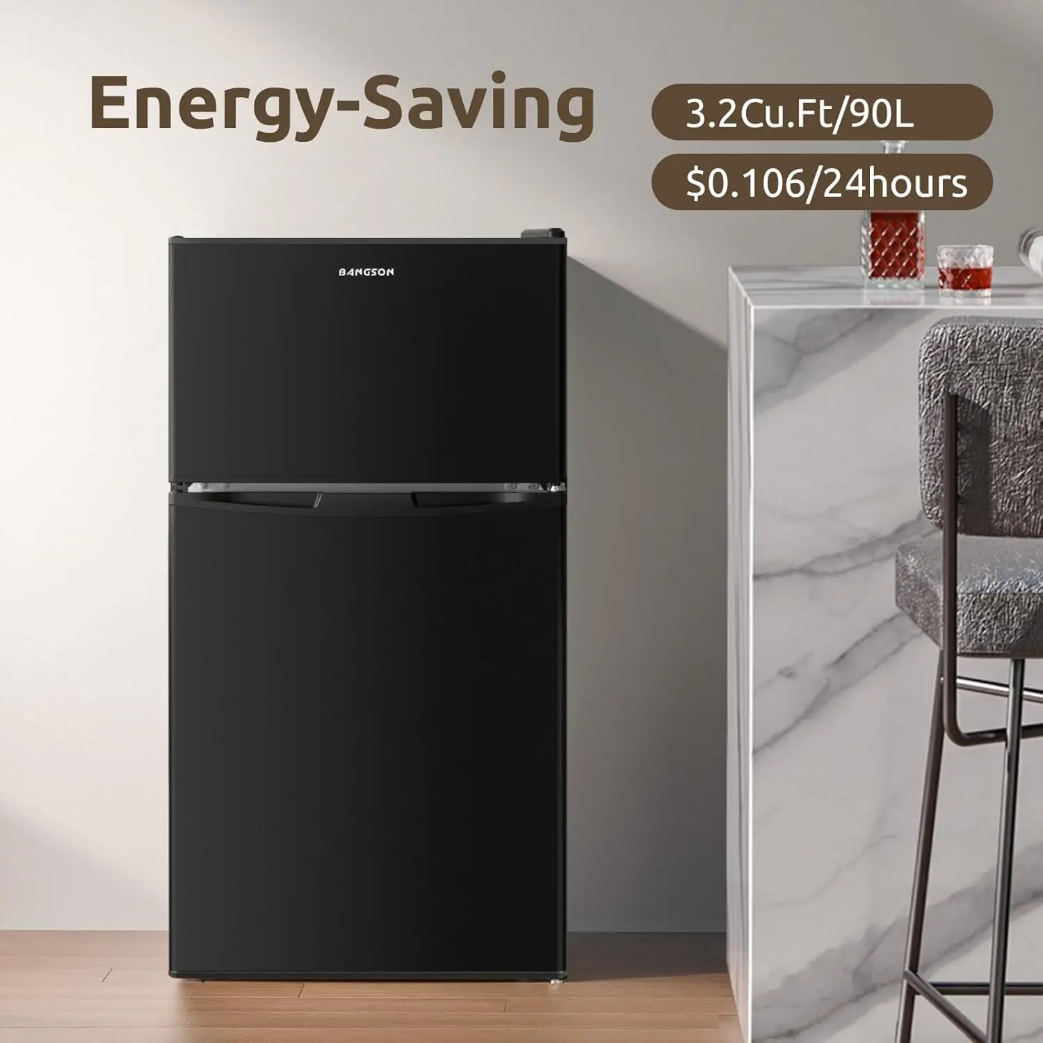 Mini Fridge with Freezer, 2 Door Small Refrigerator with Freezer, Mini Fridge for Bedroom, 3.2 CU.FT, For Home, Office, Dorm, Ga 4