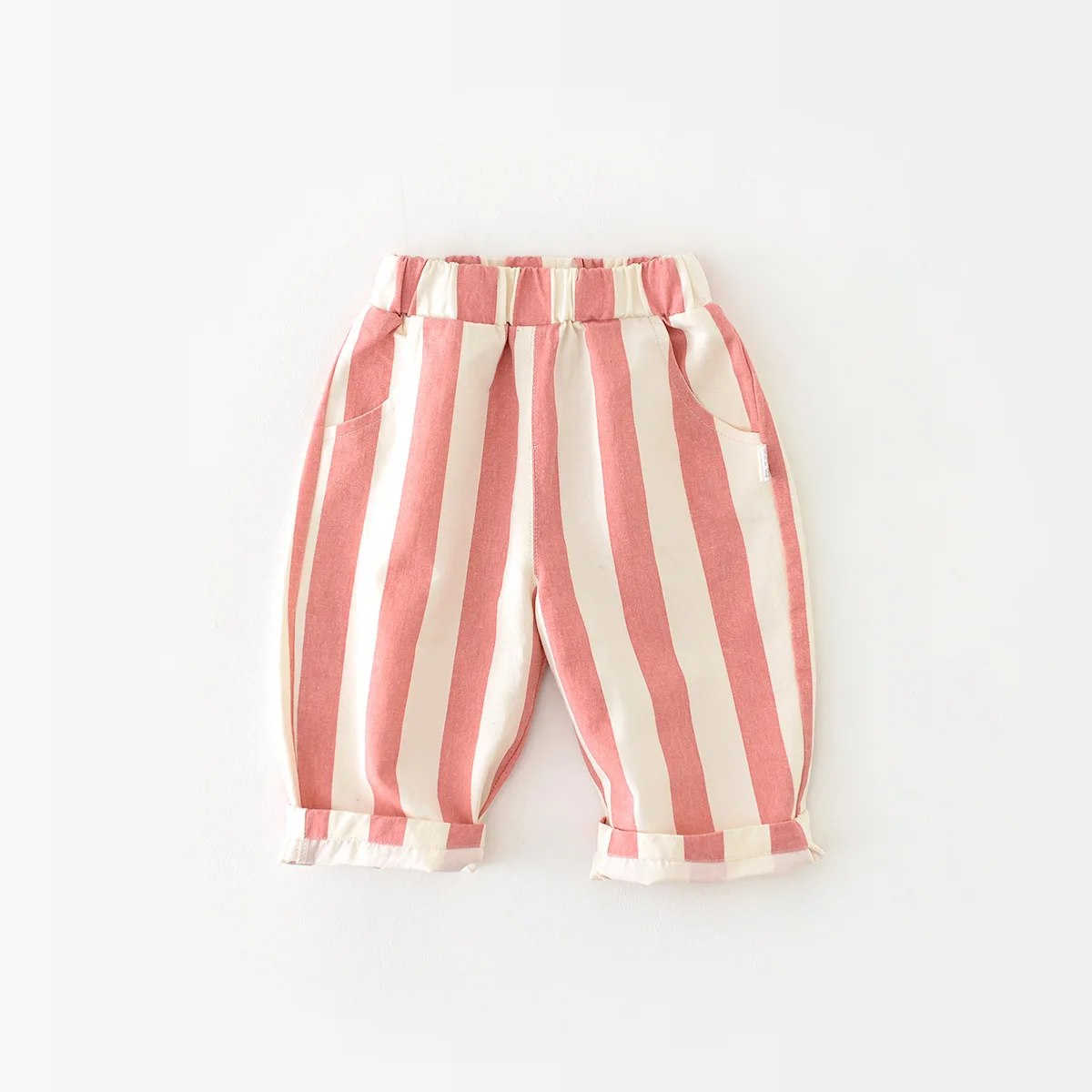 2024 Spring Boy Girl Children Loose Strped Casual Pants Baby Pockets Fashion Pants Kid Outdoor Cotton Trousers Toddler Costume 5