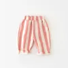 2024 Spring Boy Girl Children Loose Strped Casual Pants Baby Pockets Fashion Pants Kid Outdoor Cotton Trousers Toddler Costume 5