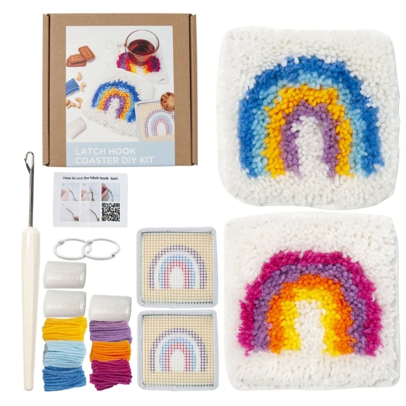 DIY Hook Coaster Kits DIY Crochet Carpet Rainbow Patterns Yarn Coaster craft supplies