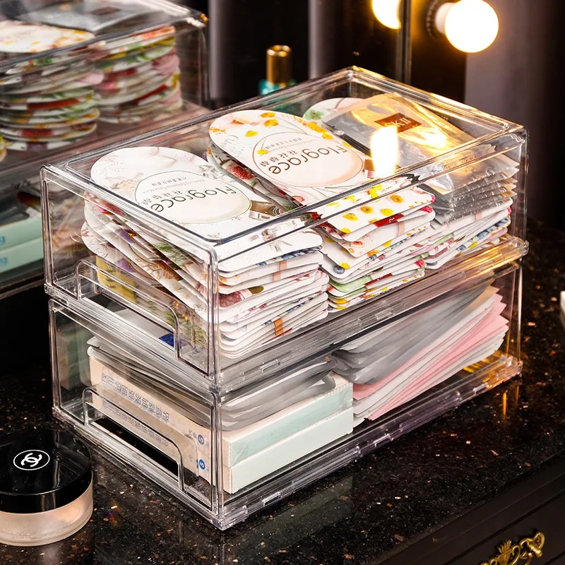 Acrylic Cosmetic Box Transparent Makeup Jewelry Drawer Home Storage Boxes Multi-functional Mask Storage Cosmetic Organizer 4