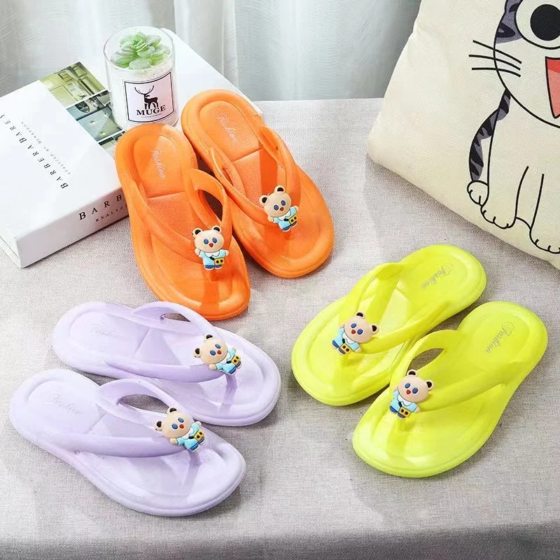 New Summer Baby Boys Girls Slippers Children PVC Cartoon Bear Print Soft Flips Flops Beachwear Outdoor Non-slip Kids Shoes 4