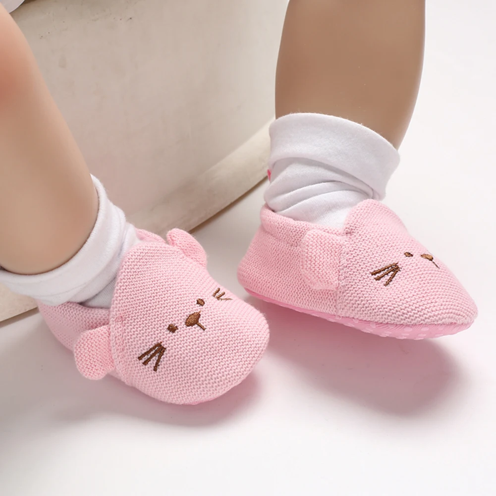 0-18Months Newborn Baby Knitted Crib Shoes Infant Boys Girls Printing Anti-Slip Flat Shoes Cotton Warm Soft Sole Prewalker