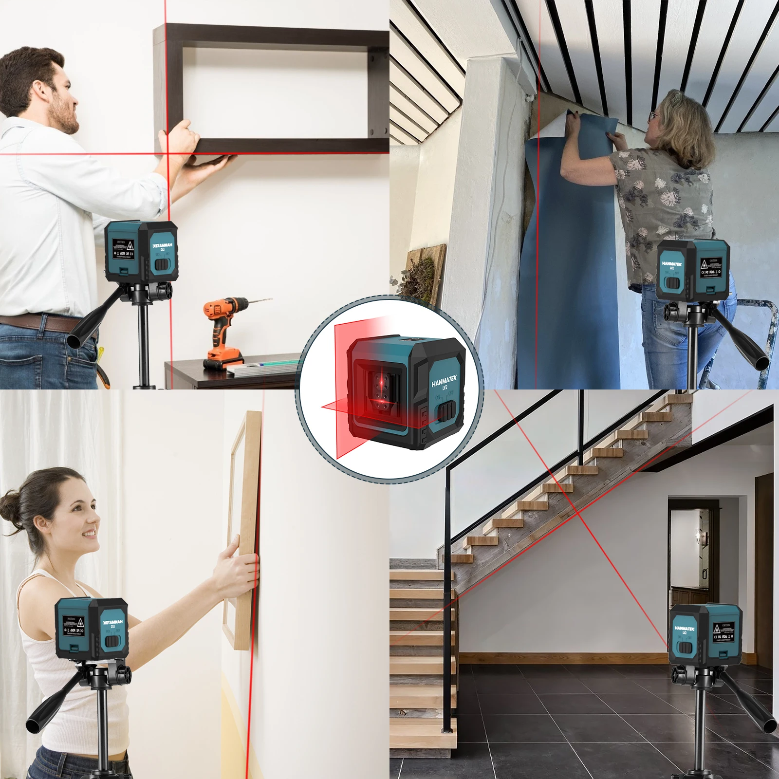 Hanmatek Laser level 2-line automatic leveling vertical and horizontal lines green red beam laser horizontal cross line