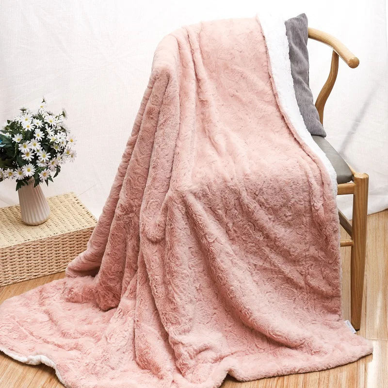 

Super Soft Warm Fuzzy Cozy Plush Immitation Rabbit Fur Sherpa Reverse Blanket Throw for Couch Sofa Bed Pet Winter Sheet 570Gsm