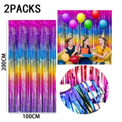 Rainbow Foil Fringe Curtains - Tinsel Metallic Streamers for Vibrant Party Decorations, Set of 2 (Foil star)