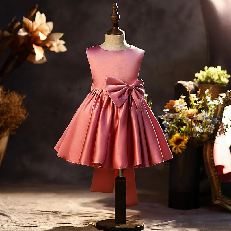 

2023 New Children's Evening Gown Bow Design Spanish Vintage Girls Birthday Baptism Party Christmas Red Dresses For Eid