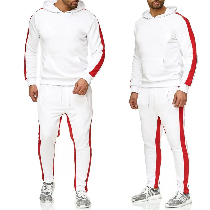 New men's casual stripe solid color sweater Hoodie pants fashion suit pants+top men's suit