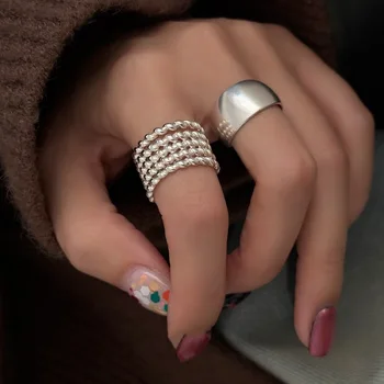 Anelli Regolabili Larghi Multistrato a Spirale Color Argento per Donna, Gioielli alla Moda, Accessori Minimalisti